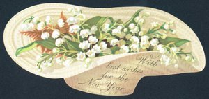 Bonnet renversé rempli de fleurs, Carte de Nouvel An - English School