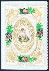 Carte de Saint-Valentin avec Cupidon tenant une lettre - English School