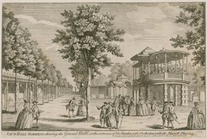 Les jardins de Vauxhall, Londres, montrant la Grande Promenade à l