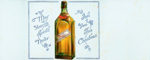Bouteille de whisky très vieux Highland, carte de Noël - English School