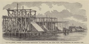 Pont Victoria, élévation des échafaudages en vue de l