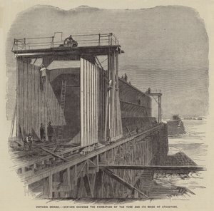 Pont Victoria, section montrant la formation du tube et son mode de structure (gravure) - English School