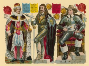 Image victorienne : Roi Jacques Ier, Roi Charles Ier, Oliver Cromwell - English School