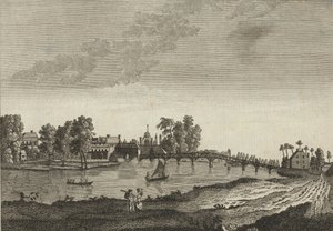 Vue de Hampton Court depuis la rive opposée de la Tamise - English School