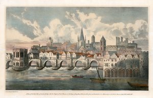 Vue du côté est du vieux pont de Londres depuis BM Royal MSS - English School