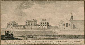 Vue de la maison du très honorable comte de Chesterfield près de Hyde Park, prise du mur du parc - English School