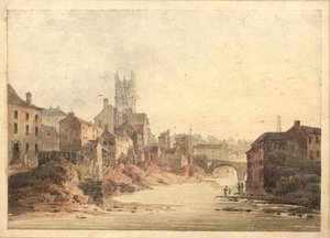 Vue de la rivière Irwell, Manchester, vers 1820-30 - English School