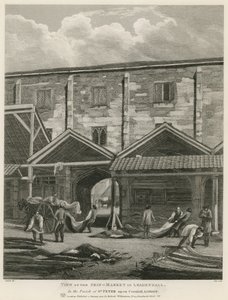 Vue du marché aux peaux à Leadenhall, dans la paroisse de St Peter upon Cornhill, Londres - English School
