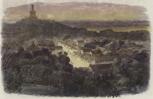 Vue des jardins et du temple bouddhiste dans la Cité Impériale - English School