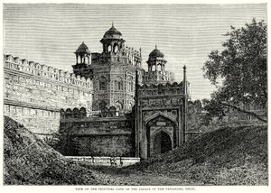 Vue de la porte principale du palais des Padishahs, Delhi (gravure) - English School