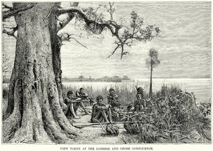 Vue prise au confluent du Zambèse et du Chobe (gravure) - English School