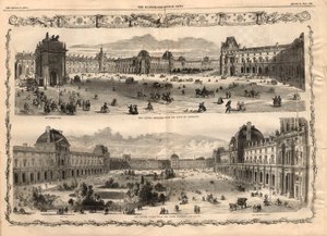 Vues de la Cour Carrée du Louvre à Paris. Gravure dans "The Illustrated London News" du 15 août 1857. - English School
