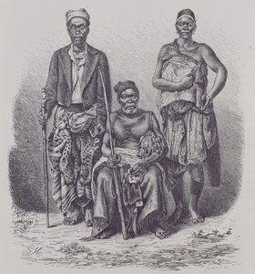 Chef de village de la côte de Loango, avec femme et dignitaire, gravé d