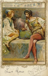 Viola et le duc dans la pièce Twelfth Night de William Shakespeare - English School