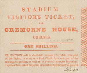 Billet de visite pour le stade, Cremorne House, Londres, septembre 1836 - English School