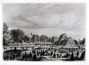 Visiteurs regardant la Palm House au Palais de Kew, vers 1860 - English School