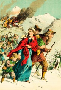Les Vaudois fuyant le village en flammes