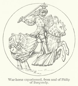 Cheval de guerre caparaçonné (gravure) - English School