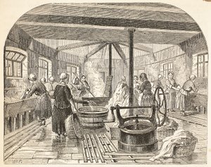Lavoir à la prison de Brixton, illustration de The Criminal Prisons of London and Scenes from Prison Life par Henry Mayhew et John Binny, pub. 1862