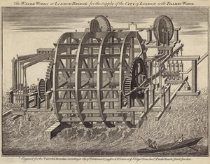 Travaux hydrauliques au pont de Londres (gravure) - English School