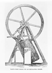 Premier design de Watts pour une machine oscillante, page 35 de The Illustrated London News, 5 juillet 1851