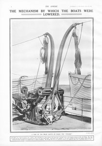 Davit Welin, le mécanisme par lequel les bateaux ont été descendus, de The Sphere, 27 avril 1912 - English School