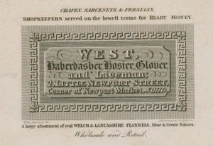 West, mercier, bonnetier, gantier et marchand de dentelles - English School
