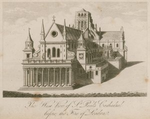 Vue ouest de la cathédrale Saint-Paul, avant le grand incendie de Londres - English School