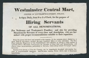Westminster Central Mart, embauche de domestiques - English School