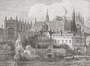 Westminster Hall vu depuis la Tamise sous le règne de Charles Ier, vers 1625-49 - English School