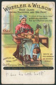 Wheeler & Wilson, machines à coudre - raccommodant un pantalon de garçon - English School