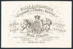 William Alexander, graveur et imprimeur général pour leurs altesses royales, carte de visite - English School