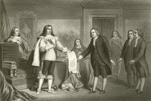 William Penn recevant la Charte de Pennsylvanie de Charles II - English School