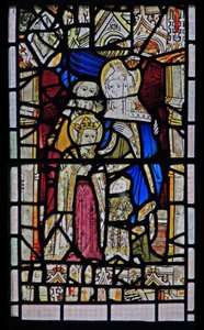 Fenêtre Ew représentant Sainte Anne, Joachim, la Vierge Marie et l