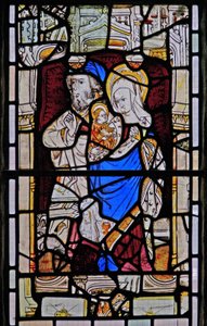 Fenêtre Ew représentant Sainte Anne, Joachim, la Vierge Marie et l
