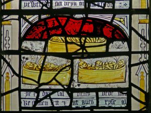 Fenêtre N3 représentant les Quinze Derniers Jours du Monde (la fenêtre du Pryke de Conscience) : les os des morts sortent de leurs cercueils - English School