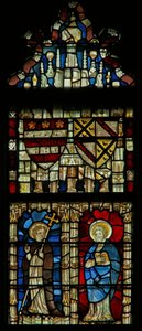 Fenêtre représentant deux saints et des écussons héraldiques - English School