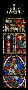 Vitrail représentant deux saints et des écus héraldiques - English School