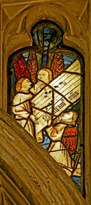 Fenêtre n2 représentant la chorale angélique avec une partition musicale