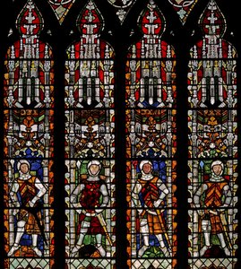 Fenêtre s4 représentant des chevaliers de Clare et William Lord de la Zouche - English School