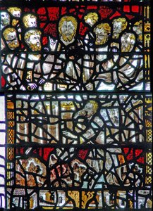 Fenêtre w3 représentant la Cène - Judas est inhabituellement au premier plan - English School