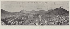 Avec la force expéditionnaire de Tirah, vue aérienne de la brigade du brigadier-général Ian Hamilton, camp de Barkai, vallée de Bara (lithographie) - English School