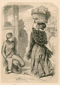 Femme portant un panier au marché de Covent Garden, Londres - English School