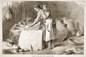 Femme de la côte ouest moulant du maïs, illustration de l