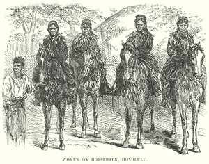 Femme à cheval, Honolulu (gravure) - English School