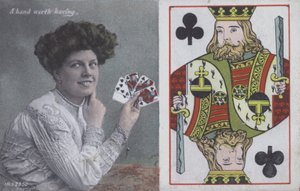Femme avec des cartes à jouer et le Roi de Trèfle - English School