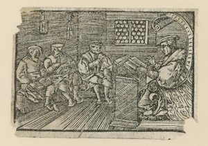 Gravure sur bois représentant un enseignant - English School