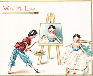 Poupée en bois peignant, Carte de Noël - English School