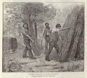 Bûcherons préparant la combustion du charbon - English School