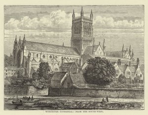 Cathédrale de Worcester, vue du sud-ouest - English School